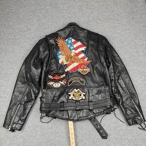Vintage Harley-Davidson Jacket Mens Medium Black Leather Biker HOG Patches
